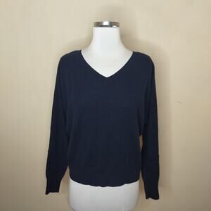 Autumn Cashmere Sweater Dolman Sleeve Button Back Navy